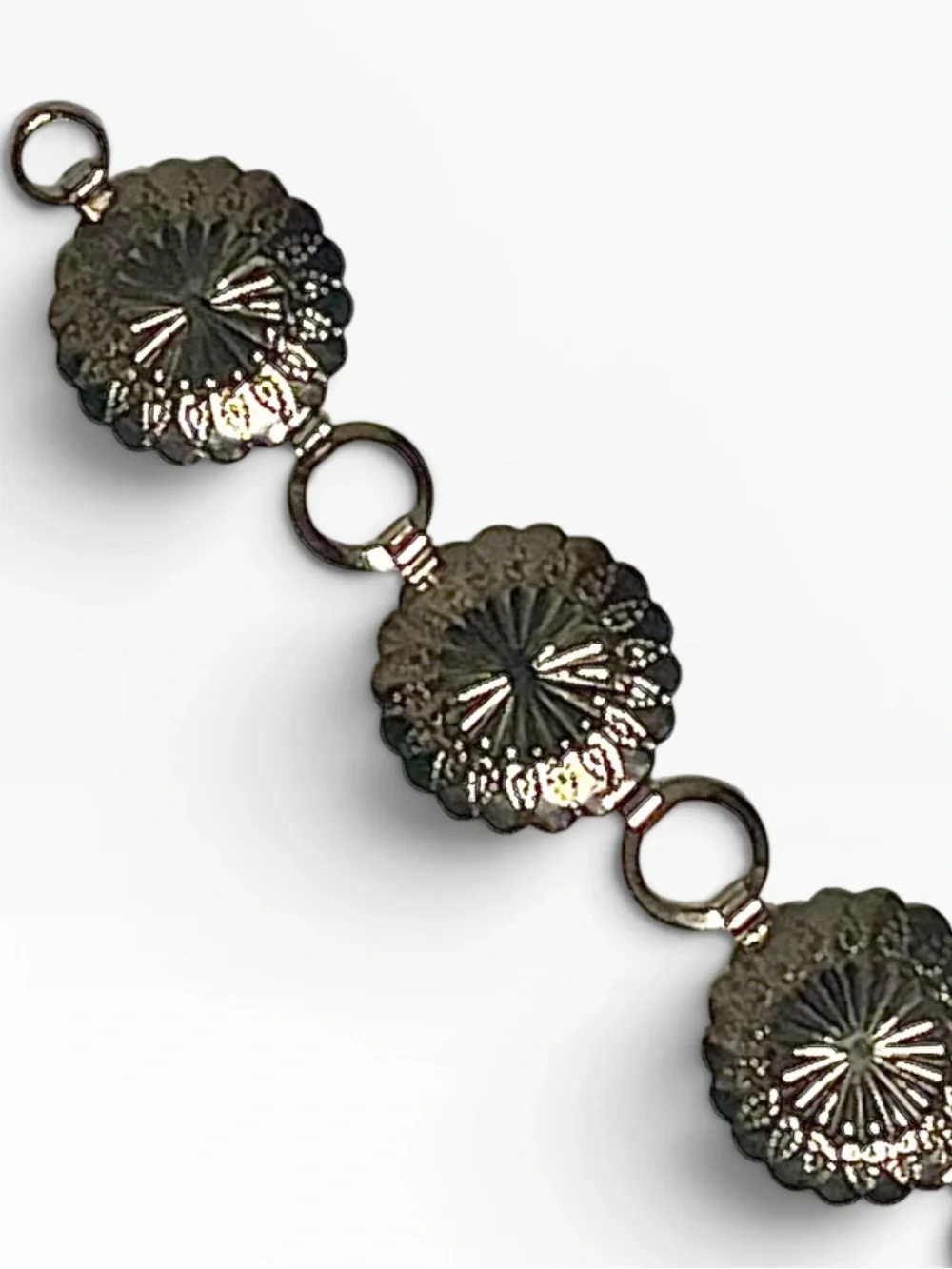Vintage-Inspired Silver Tone Concho Link Bracelet Western Boho